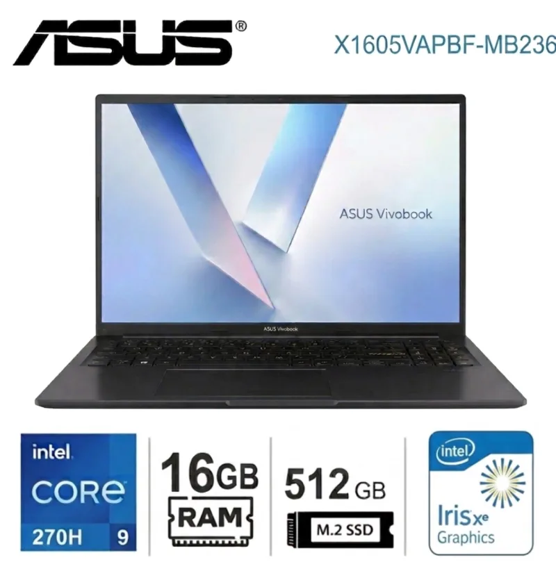 LAPTOP ASUS CORE 9 270H, 16GB, 512GB, 16"- (X1605VAPBF-MB236)